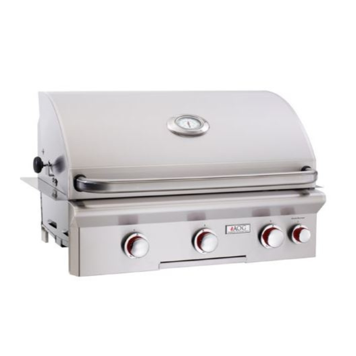 Stainless steel grill with brand logo on a white background