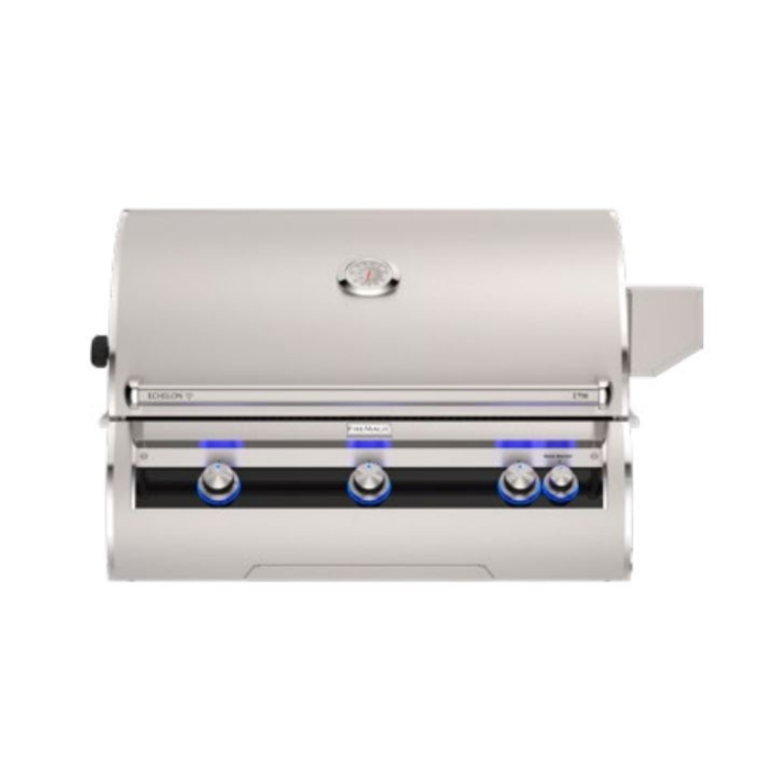 Stainless steel grill with brand logo on a white background
