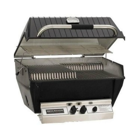 Broilmaster grill with open lid on a white background