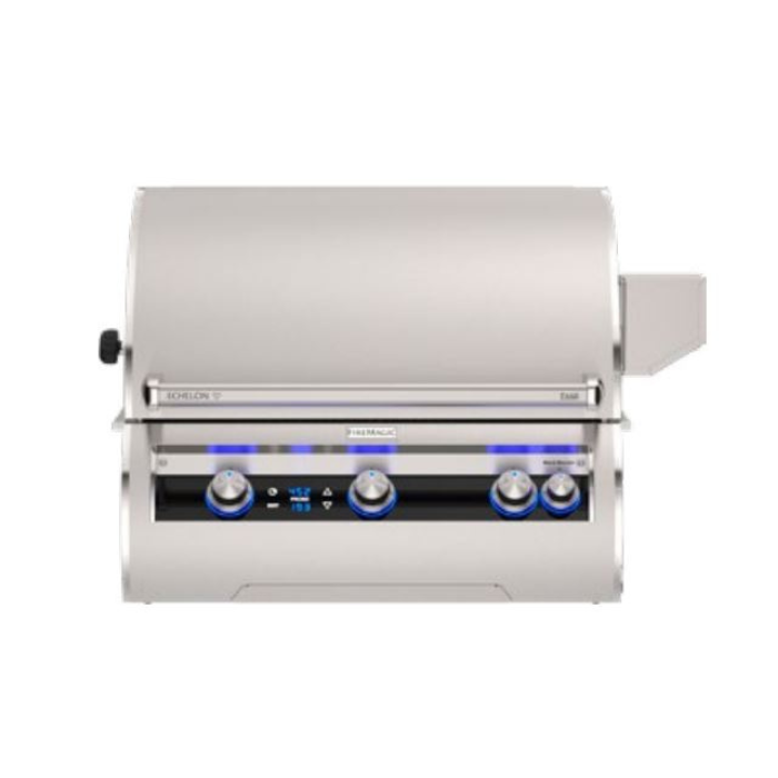 Stainless steel grill with digital controls on a white background
