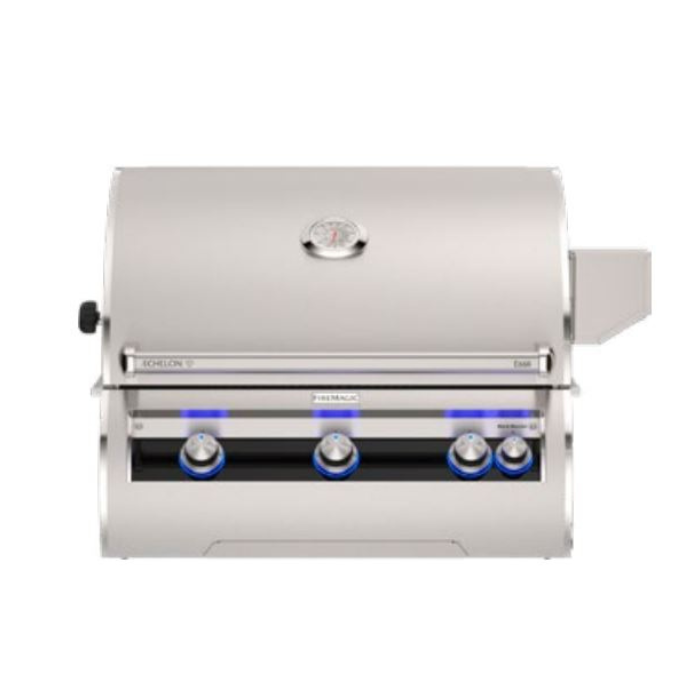Stainless steel grill with brand logo on a white background