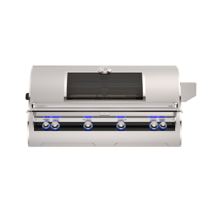 Stainless steel grill with digital display on a white background
