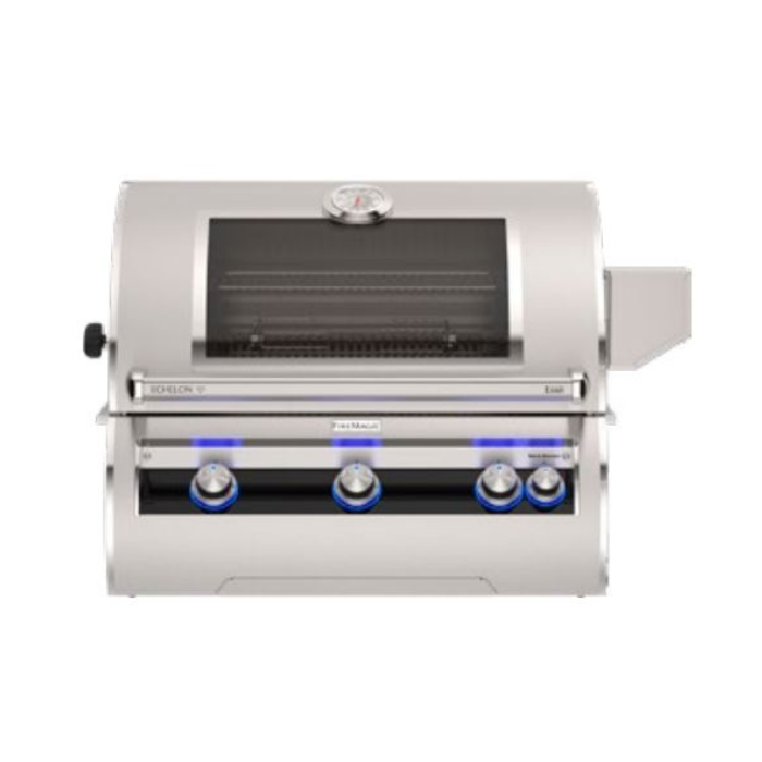 Stainless steel grill with visible brand logo on a white background