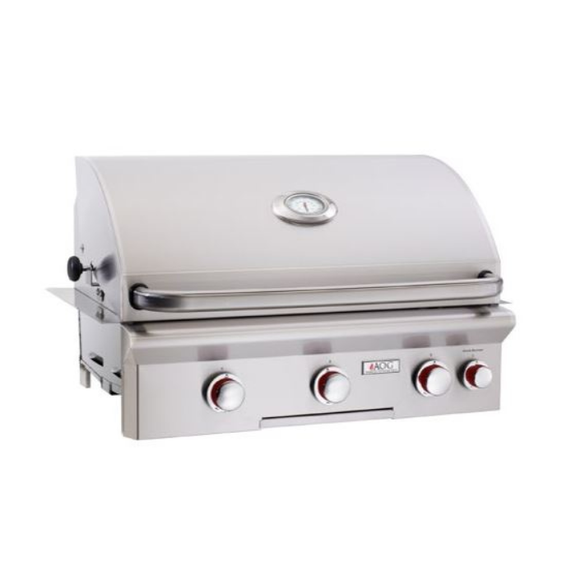 Stainless steel grill with brand logo on a white background