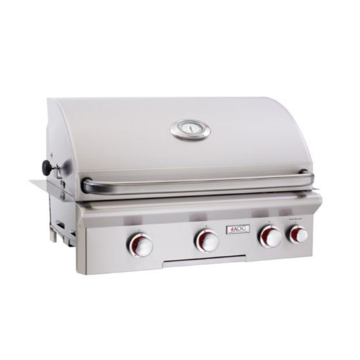 Stainless steel grill with brand logo on a white background