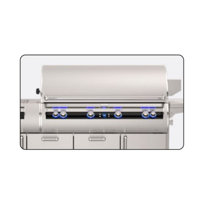 Stainless steel grill with digital display on a white background