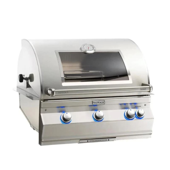 Stainless steel grill with visible brand logo on a white background